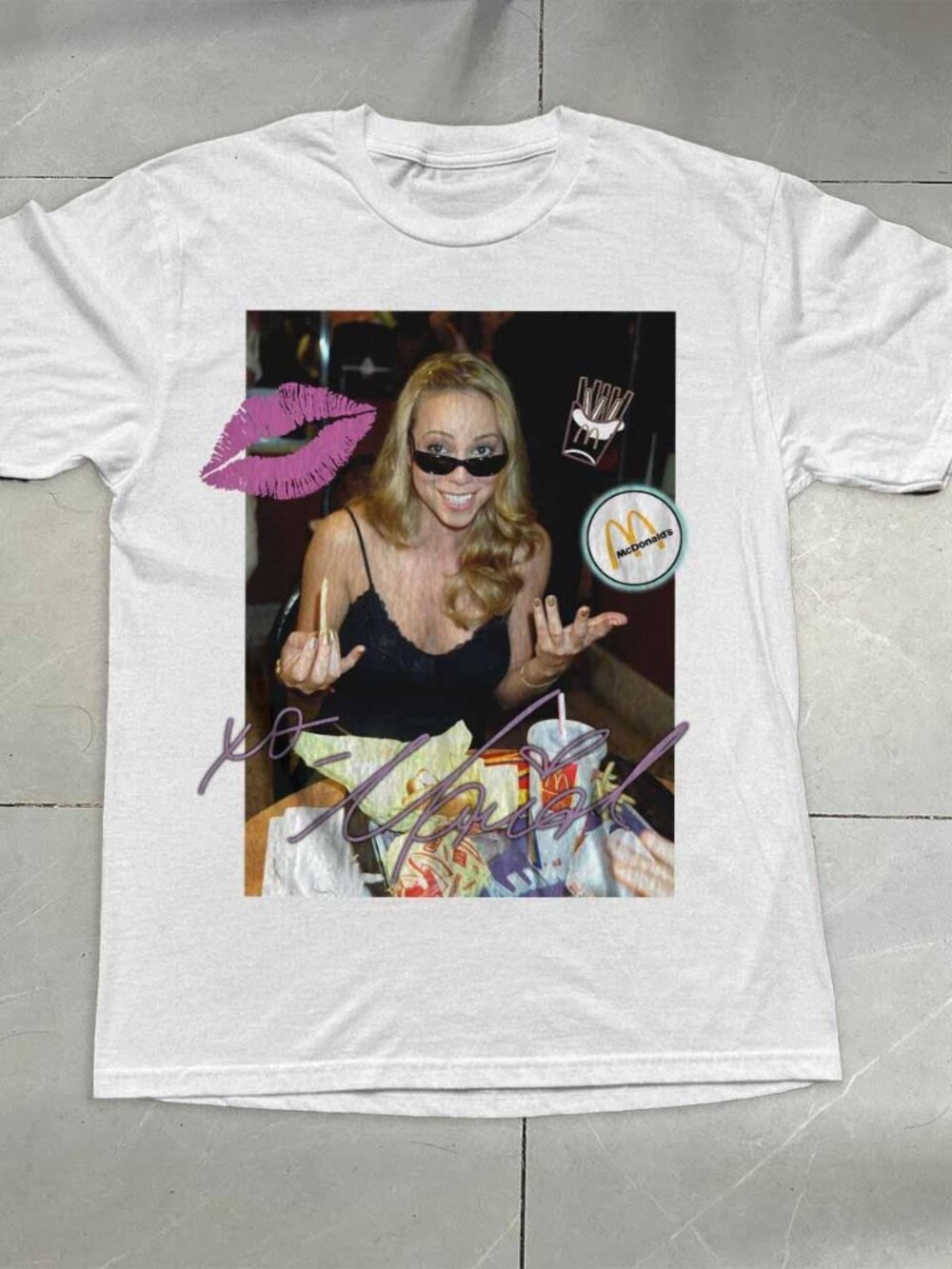 Mariah Carey "xo Mariah" McDonald's Graphic T-Shirt - White Pop Culture Tee